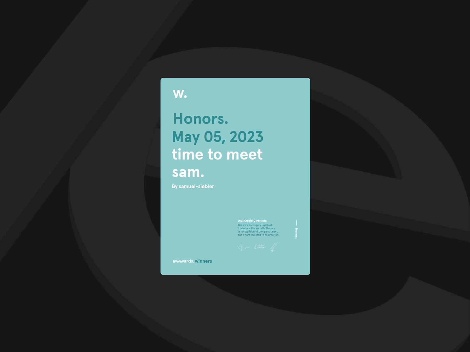 First Honorable Mention by Awwwards by Samuel Siebler on Dribbble