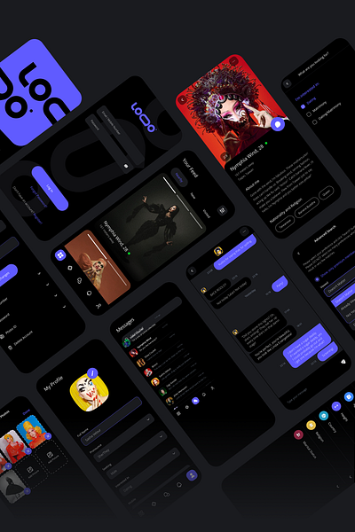 Dating App app chat dark mode dark theme dating dating app feed filter message mobile network notifications profile social social media social network ui ux