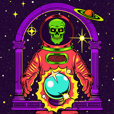 Space Skeleton Skateboard art artwork cartoon comic comics design doodle draw drawing graphic design illustration logo psychedelic retro vintage