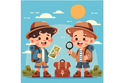 Detective Kids Celebrate Scavenger Hunt Illustration adventure celebration clues detective game hunt illustration item journey kids national nature object outdoor player scavenger team treasure vector work