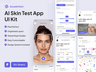 Auraskintest - AI Skin Test App UI Kit ai app beauty face log in login marketplace mobile page register sign in skin skin care skincare store women