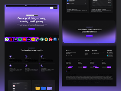 Moonei – Money and Banking Service Landing Page ban transfer dark mode ewallet fintect foreign currency landing page revolut web design website design wise