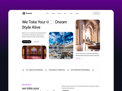 Dreamy Website - Construction company for your future home about us ai blogs branding construction dream dubai footer house landing page museum of future past projects scroll services sheikh zayed mosque testimonials trend trendy ui ux