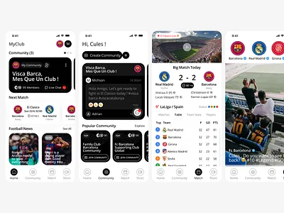 MyClub App - Football Community app app design clean design community design el clasico exploration fifa football football app laliga live score score score app sports ui uidesign uiux uiuxdesign uxdesign