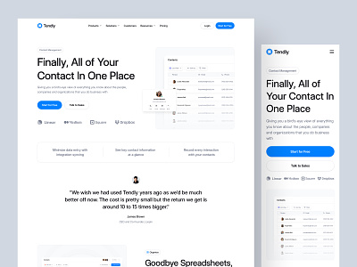 Tendly - CRM Website clean crm design designer illustration landing page marketing responsive design saas ui uidesign unpixel ux uxdesign uxerflow