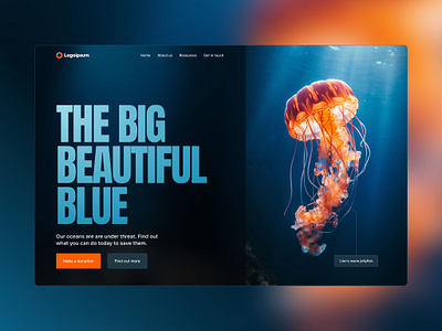 Marine life charity concept all caps blue dark mode figma home page web design