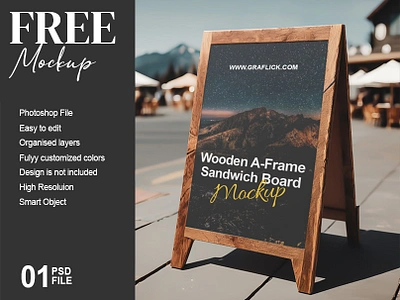 FREE WOODEN A-FRAME SANDWICH BOARD MOCKUP a frame sandwich board adverising chalk chalk board free mockup free mockups freebies mockup sign