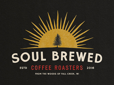Soul Brewed Coffee Roasters badge branding coffee cold brew design graphic design illustration logo sun texture tree type type lock up vector