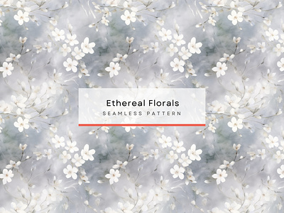 Ethereal Florals, Seamless Patterns 300 DPI, 4K, Flower Patterns dreamy watercolor painting light grey textured background monochromatic flower design nature inspired wall art shabby chic floral art watercolor floral wallpaper