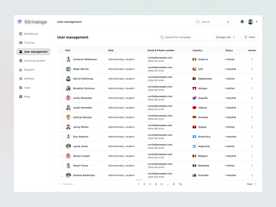 LMS user management! admin view branding dashboard data table e learning platform learning management system lms lms saas motion graphics online learning platform saas ui uiux user experience webapplication