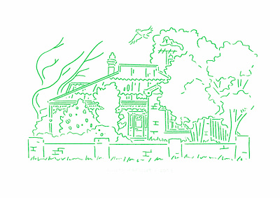 Northcote architecture building green home house illustration minimal pencil simple sketch