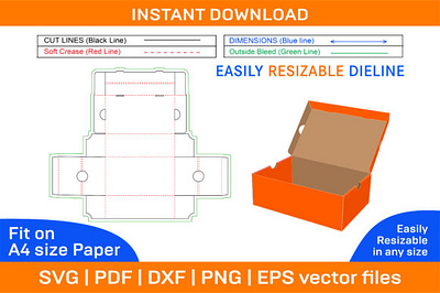 Shoes Box Without Glue dieline template box box die cut branding design dieline illustration packaging packaging design shoe box ui vector