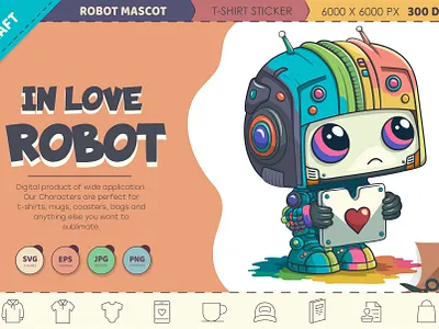 Cartoon robot in love. android art cartoon character chibi comic cyborg design illustration love mascot robot sticker vector
