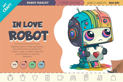 Cartoon robot in love. android art cartoon character chibi comic cyborg design illustration love mascot robot sticker vector