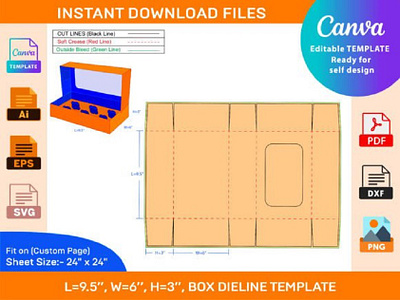 Cupcake Box with Window 6 Holes Insert box box die cut design dieline illustration packaging packaging design ui vector