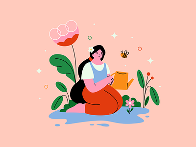 Spring Time bee character design design flower illustration illustrator spring vector visual art watering