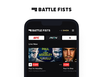 Live fights #streaming - Mobile App app clean design fighting app fights figma fitness fitness app gym live logo mobile app design streaming ui