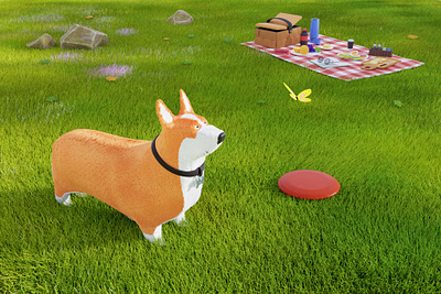 Stylised scene "Corgi's summer". 3d 3ddigital 3denvironment 3dmodel 3dmodeling 3dvisualization blender digital 3d halfbear