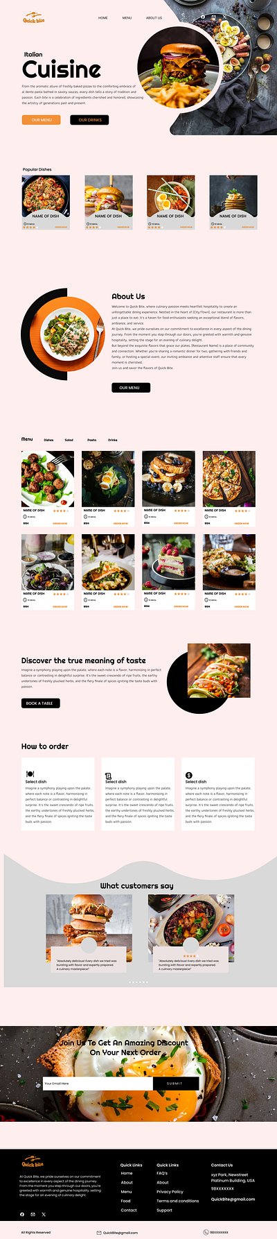 Quick Bite- Serving best Italian Cuisines landing pages logo design ui website design
