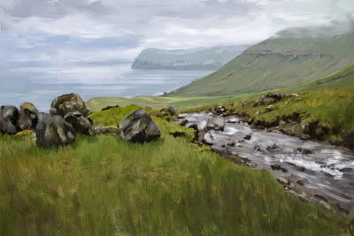 Syðradalur faroe island nature oil painting outdoor procreate