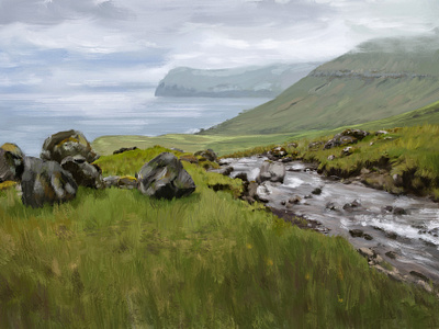 Syðradalur faroe island nature oil painting outdoor procreate