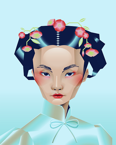 Meihua character design chinese fashion illustration geometric gradient halftone illustration minimal portrait vector