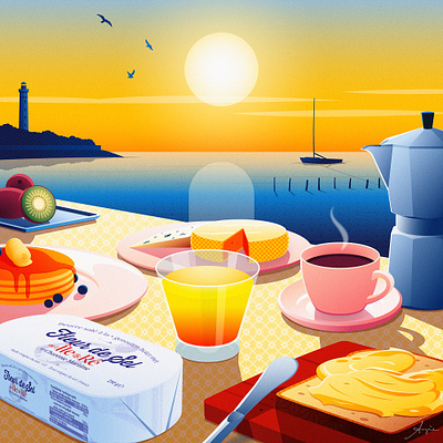 Editorial / Product Illustration blue breakfast butter contrast daily art depth editorial illustration france ile de ré illustration lights orange pink product illustration shadows stylized table vector vector illustration yellow