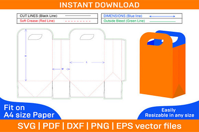 Shopping Bag or Carry Bag Design Dieline box box die cut branding design dieline illustration packaging packaging design vector