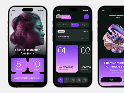 Serenify - Mobile App Concept 3d ai breathing emotions focus health images meditation mental mind mobileapp relaxation selfcare sounds stressrelief ui uitips ux wellbeing wellness