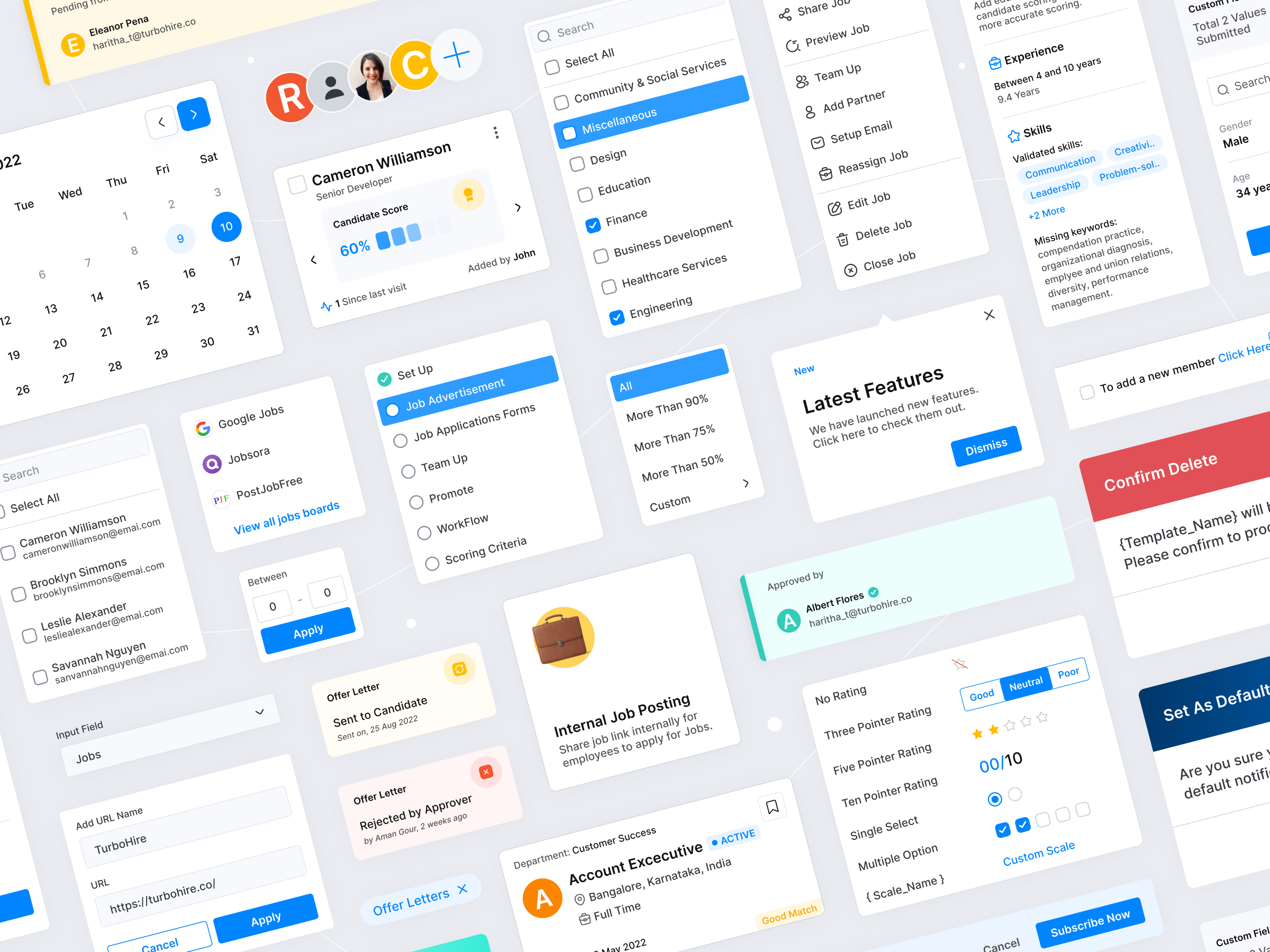 TurboHire Dashboard UI Components ✨ application blue cards components dashboard design guideline design system dropdown hiring popups recruitment resources turbohire ui components ui design uiux ux design web white widgets