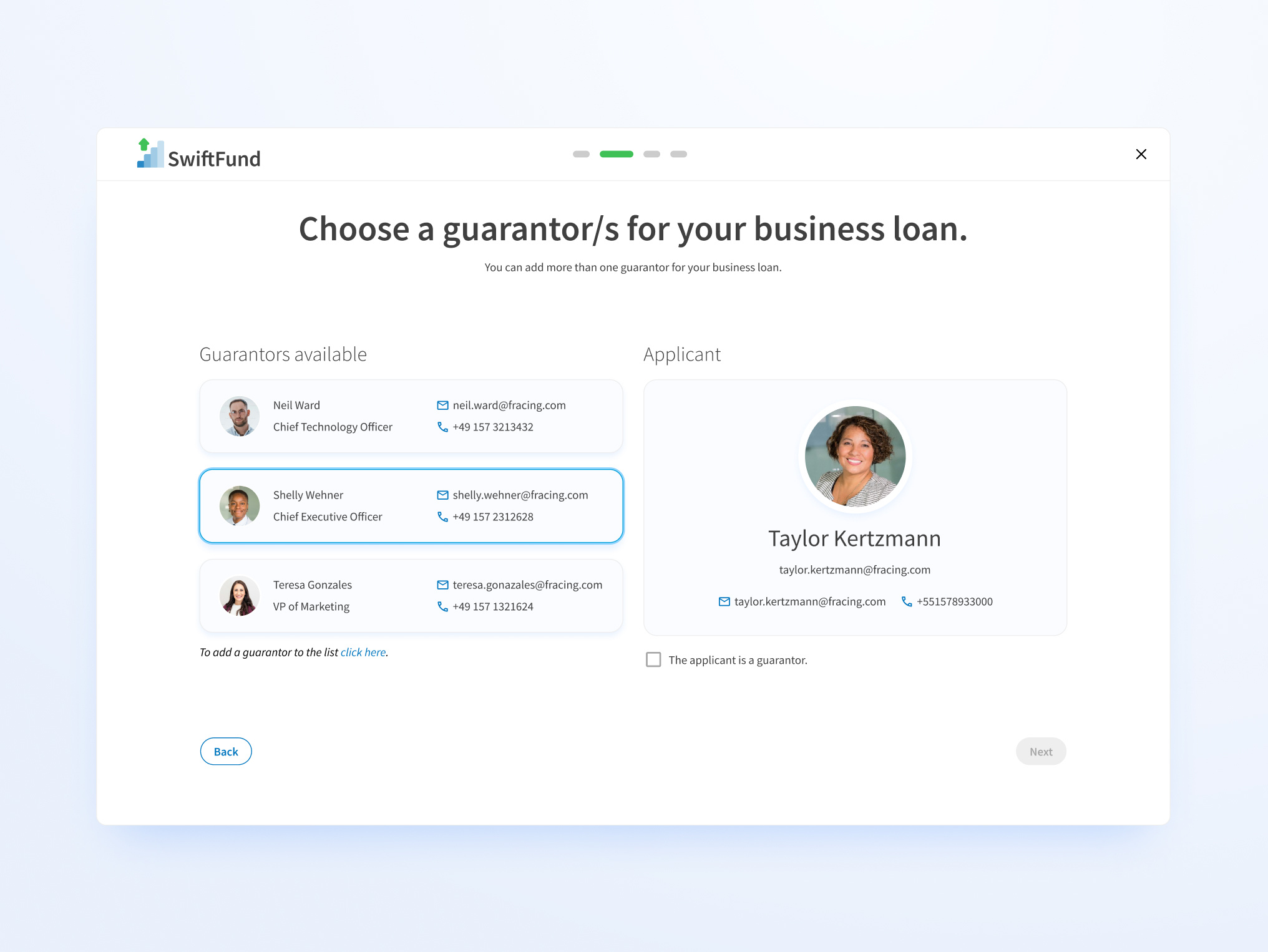 Wizard Business Loan Application process desktop financial ui ux wizard