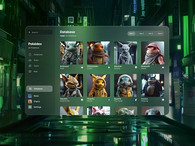 Pokédex Interface app apple apple vision pro glassmorphism pokedex pokemon ui uidesign uiux ux uxui vr website