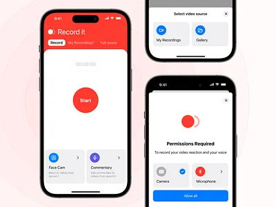 Screen Recorder App app appstore buttons camera design editor face interface ios microphone mobile modal record recorder recording screen store ui ux video