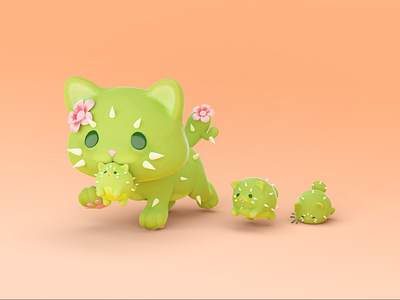 Сute cactus cats 3d 3dcharacter 3dillustration 3dmodeling blender3d cactus cartoon cat cats character cute design graphic design illustration render