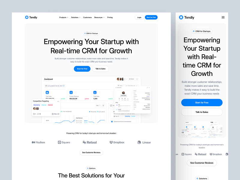 Tendly - CRM Website business clean crm design designer graphic design landing page mobile design responsive design saas ui ui kit uidesign unpixel ux uxdesign uxerflow