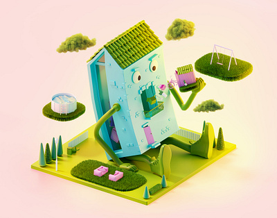 Hungry home 3d 3d art abstract cartoon character design home illustration low poly lowpoly miimalistic ui