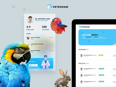 Vetegram | Veterinary Platform | Web App | UX & UI app design branding design landingpage pets pets app ui udesign ui ux web app