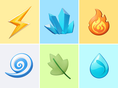 Magic Icon Collection 3d blizzard cartoon cute design earth fire game icon illustration lightning magic pastel rendering rpg water wind
