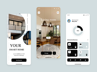Monitor your home with our smart home app! app app design app designer design design thinking designer figma mobile app mobile application mobile apps mobile ui mockups shots smart home splashscreens ui uiux user interface ux uxui