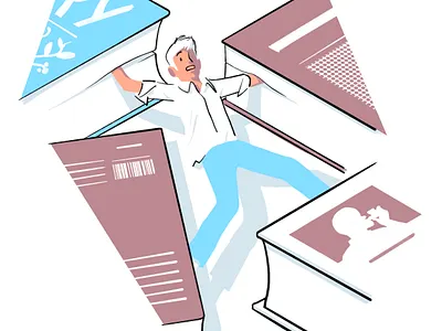 Too many books #3 books editorial illustration illustration man reading spot illustration too many