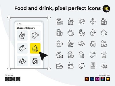 Food and Drink Pixel Perfect icons adobe illustrator ai drink drink icons editable icons editable stroke food food and drink food icons icon design icon set icons line icons linear icons pixel perfect pixel perfect icons ui icon vector vector icon web icon