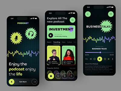 Podcast Mobile App app design audio audio player audiobook interaction live streaming mobile app mobile app design music music app player podcast podcast app podcast art podcast ui podcasting product design streaming streaming app