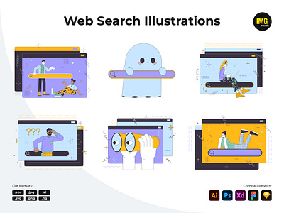 Web Search Character Illustrations ai character character illustration concept concept illustration eps linear illustration search search illustration svg ui ui illustration vector vector illustration web web illustration web search illustration