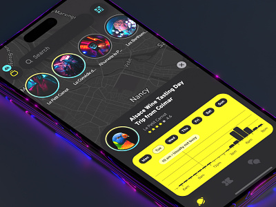 Vibzz Preview iOS App – Ignite Your Nightlife! 3d app blender chart ios iphone map app mobile mobile app design mobile app designer stories