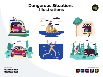 Dangerous Situations Vector Illustrations character character design character illustration concept concept illustration danger dangerous situations illustration linear illustration vector vector character vector illustration