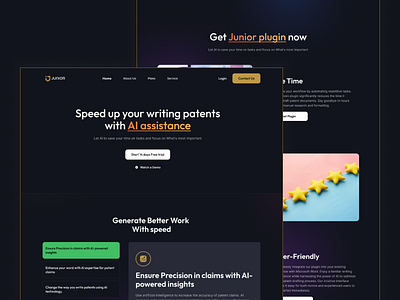 AI Patent Writing Assistant Web UI Landing Page ai dark homepage landing page neon patent writing uiux welldux