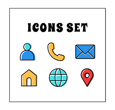 set of contact icons for web. abstract cartoon contact creative cute doodle house icon icons illustration location mail map person phone retro vector vintage web world
