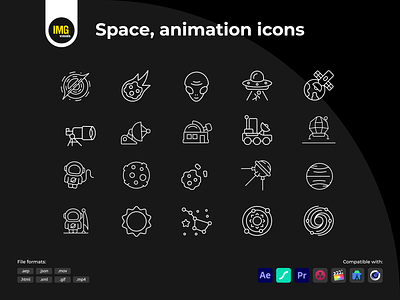 Space Animated Icons after effect animated animated icon animaton html icon icon animation icon design icon set json linear icon lottie motion design mov mp4 space ui animation ui icon web icon xml