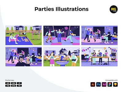 Parties Vector Illustration adobe illustrator ai barbeque character character design club eps illustration linear illustration party party character party illustration pool party svg vector vector character vector illustration