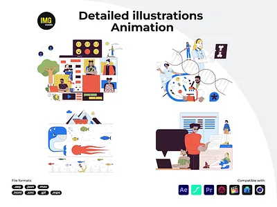 Animated Detailed Concept Illustrations after effects animated animated character animated concept animated illustration animation character character illustration detailed detailed illustration gif html illustration json lottie motion design mov mp4 xml